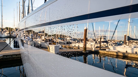 A boat secured at the dock